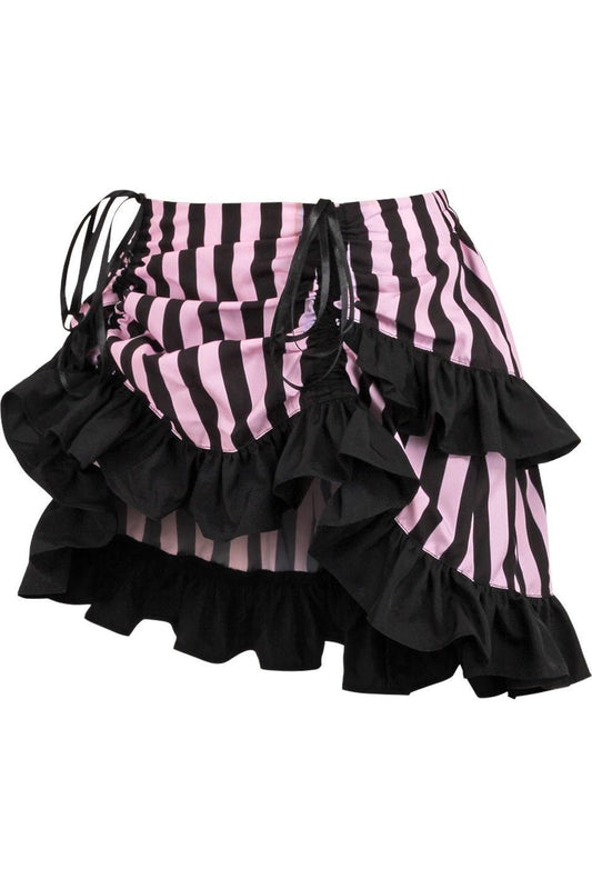 Black/Pink Striped Ruched Bustle Skirt.