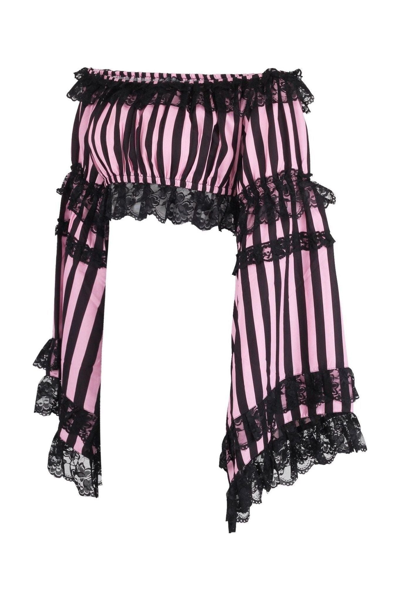 Black/Pink Striped Smocked Flare Sleeve Peasant Top.