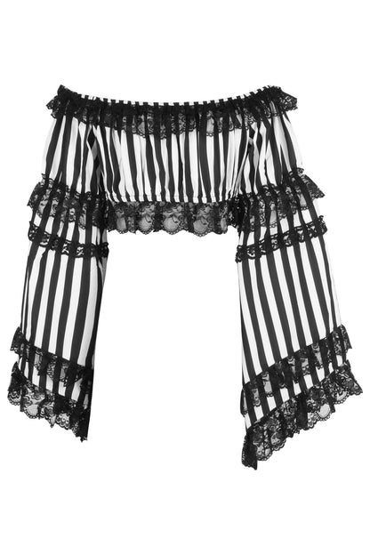 Black/White Striped Smocked Flare Sleeve Peasant Top.