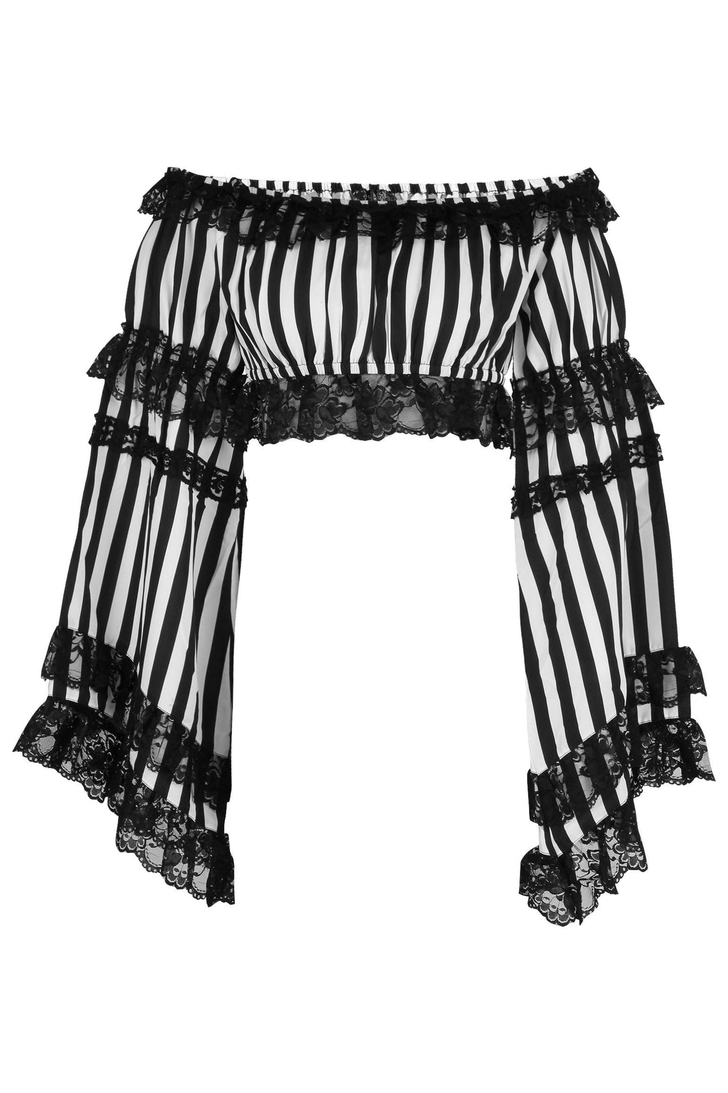 Black/White Striped Smocked Flare Sleeve Peasant Top.