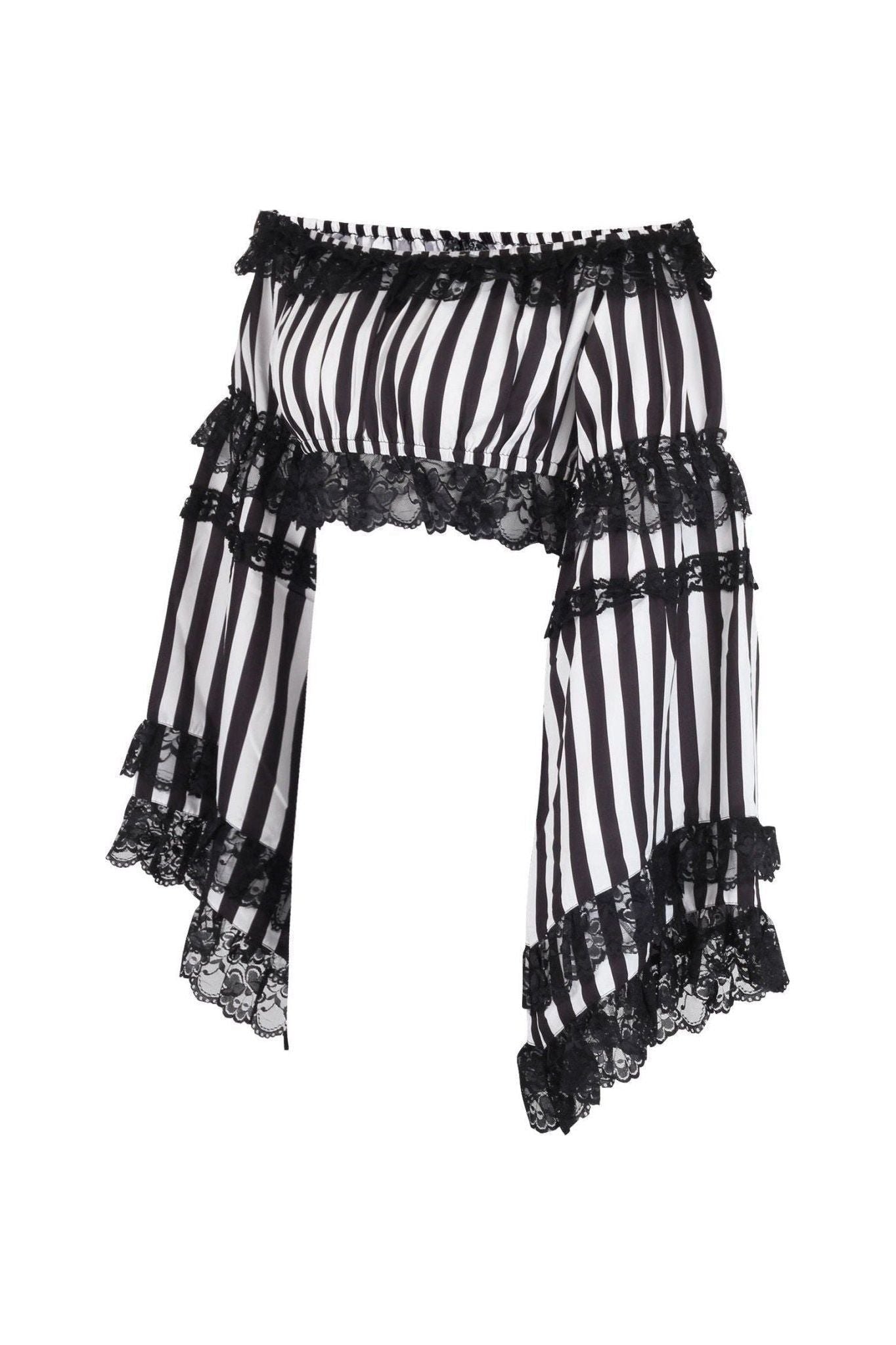 Black/White Striped Smocked Flare Sleeve Peasant Top.