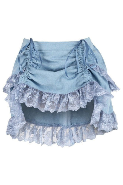 Light Blue Denim Ruched Bustle Skirt w/Lace