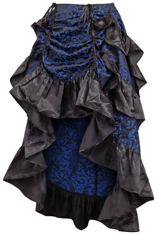Blue/Black Brocade Adjustable High Low Bustle Skirt.