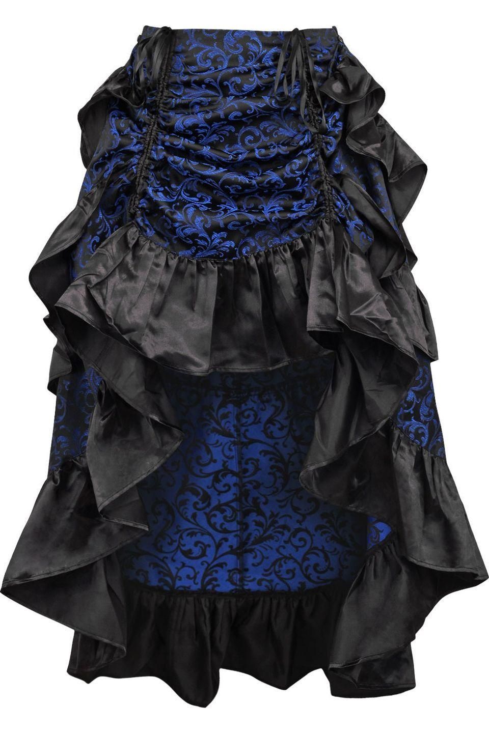 Blue/Black Brocade Adjustable High Low Bustle Skirt.