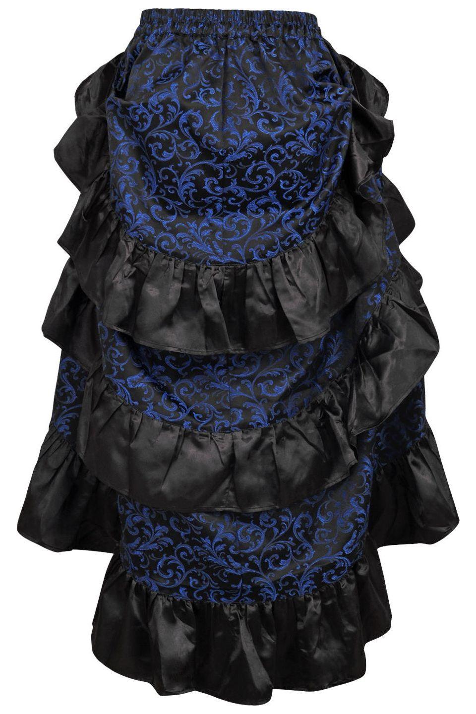 Blue/Black Brocade Adjustable High Low Bustle Skirt.