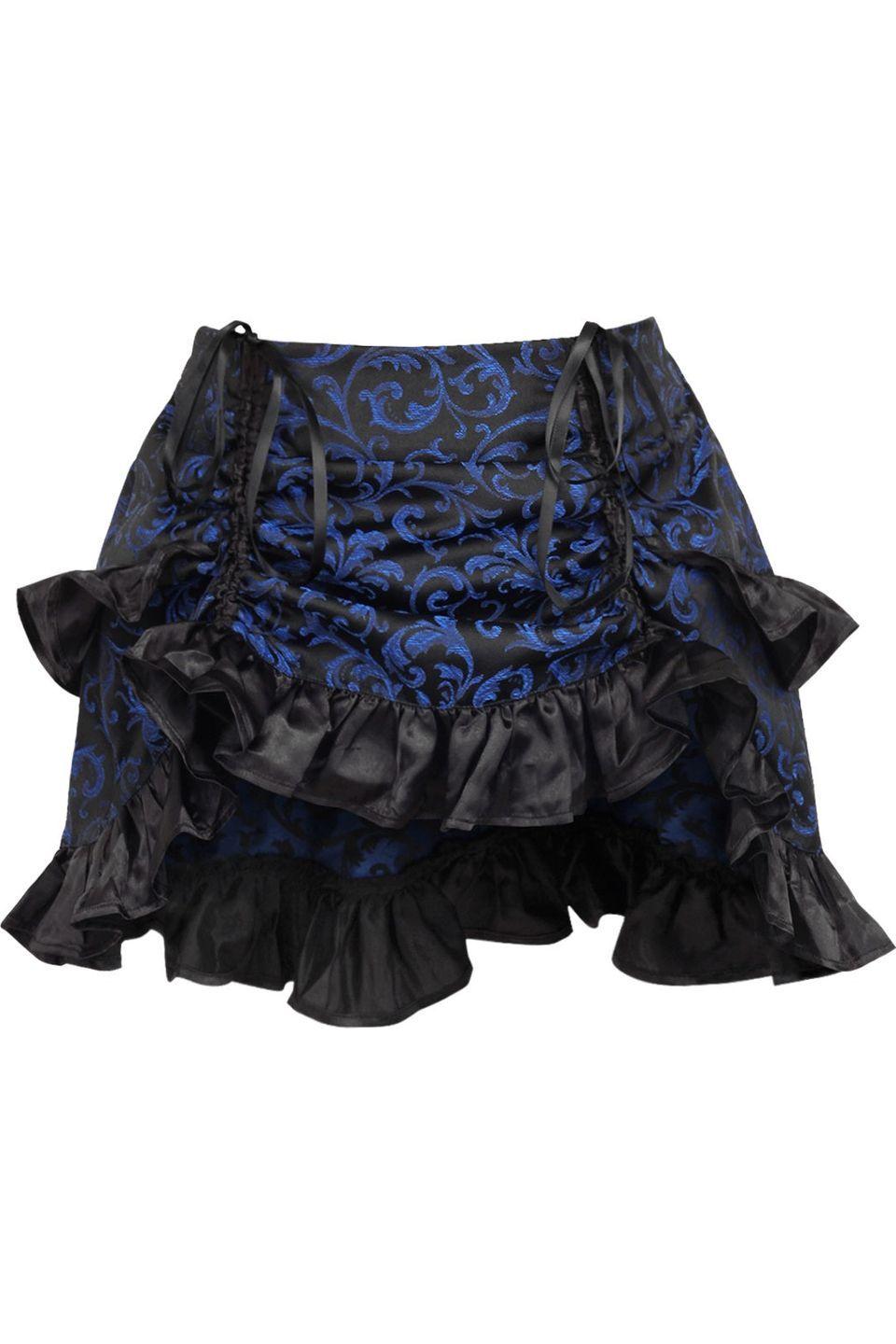 Blue/Black Brocade Ruched Bustle Skirt.