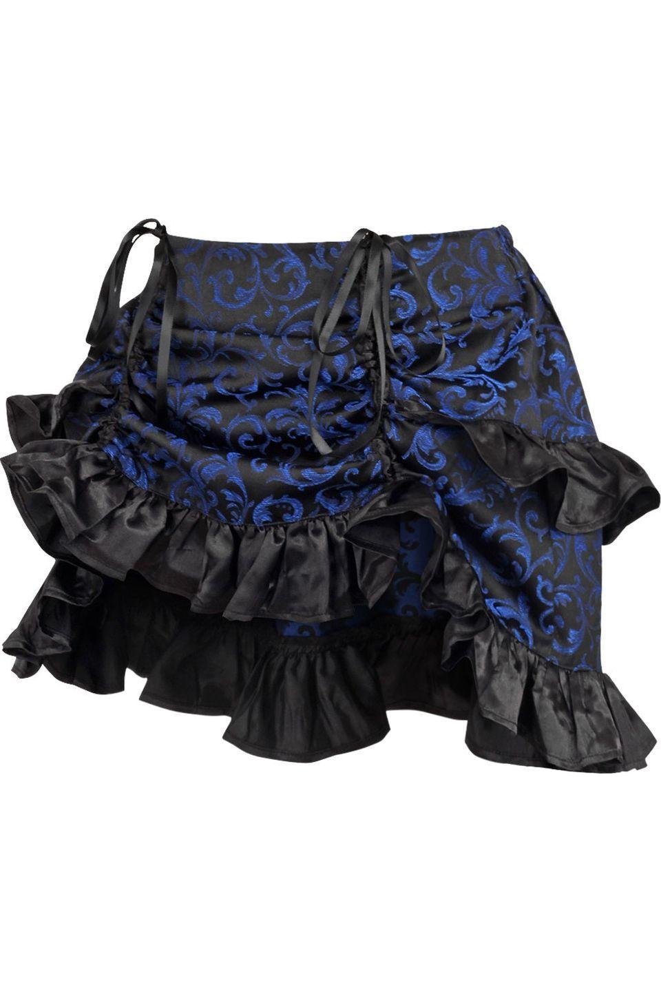 Blue/Black Brocade Ruched Bustle Skirt.