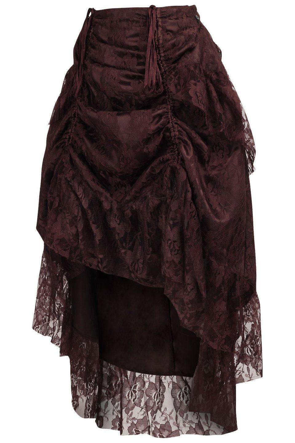 Brown Lace Adjustable High Low Bustle Skirt.