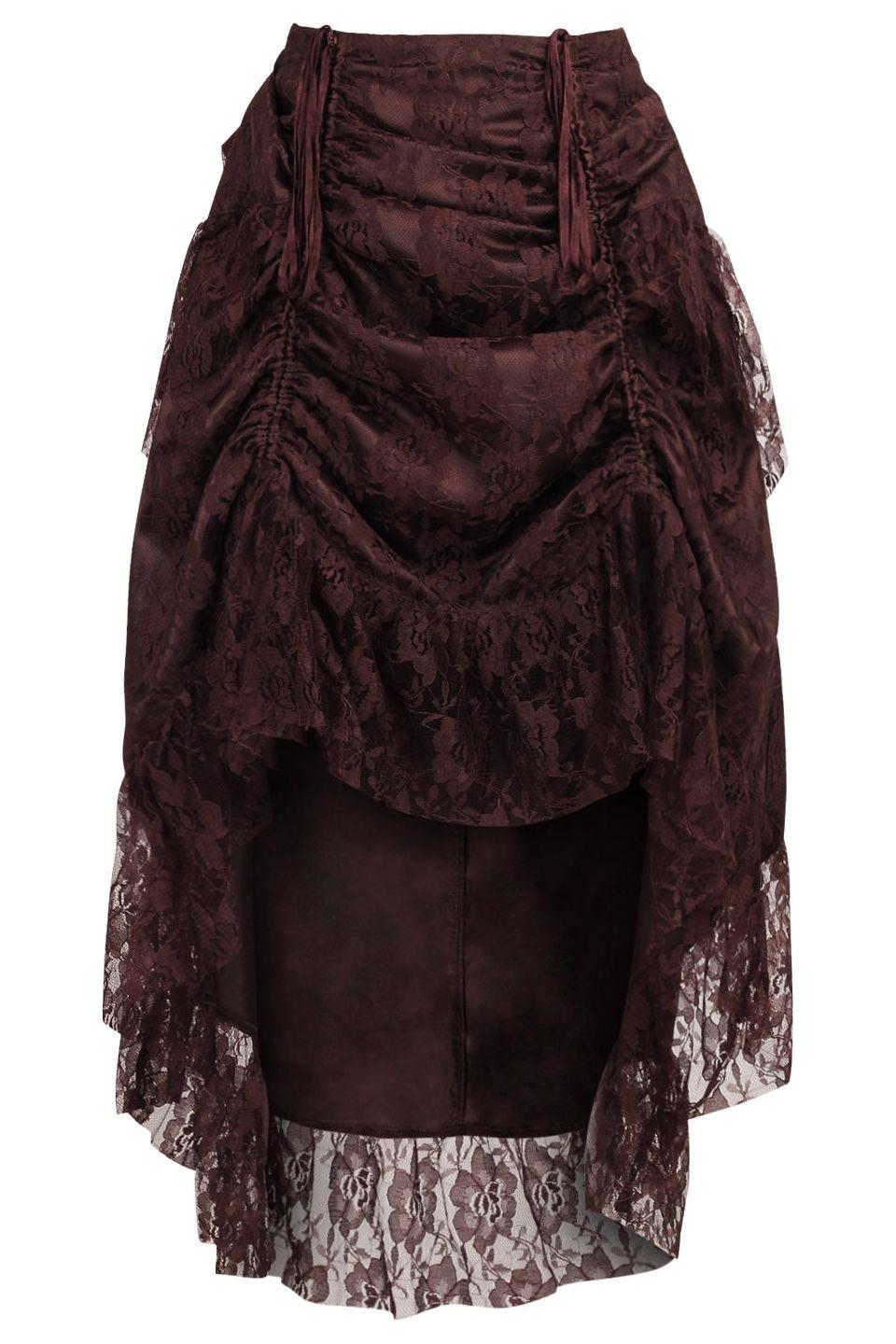 Brown Lace Adjustable High Low Bustle Skirt.