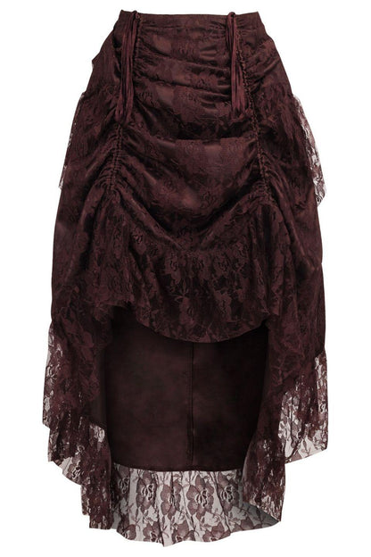 Brown Lace Adjustable High Low Bustle Skirt.