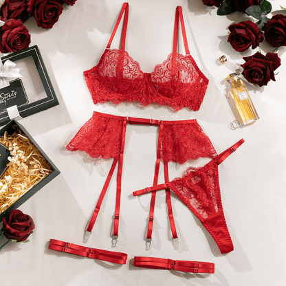 Carmen Lace Lingerie 4 Piece Set - Unspoken Fashion