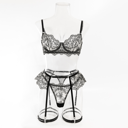 Carmen Lace Lingerie 4 Piece Set Black - Unspoken Fashion