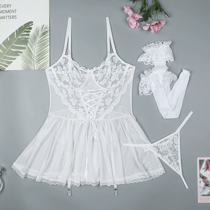Celeste Bridal Babydoll 3 Piece Lingerie Set - Unspoken Fashion