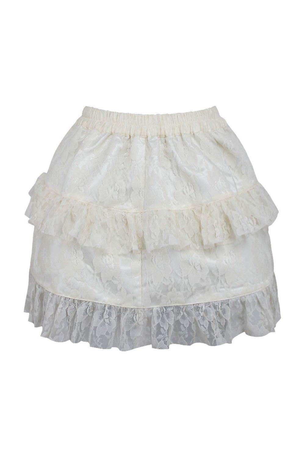 Cream Lace Ruched Bustle Skirt.