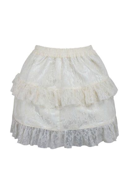 Cream Lace Ruched Bustle Skirt.