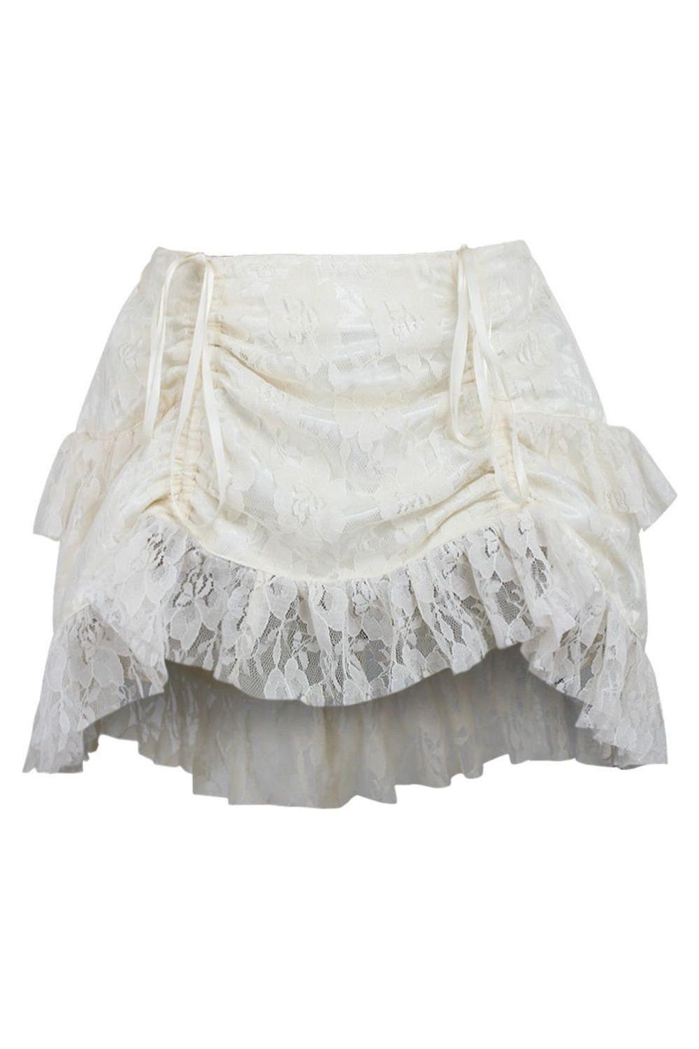 Cream Lace Ruched Bustle Skirt.