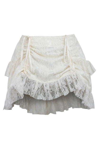 Cream Lace Ruched Bustle Skirt.