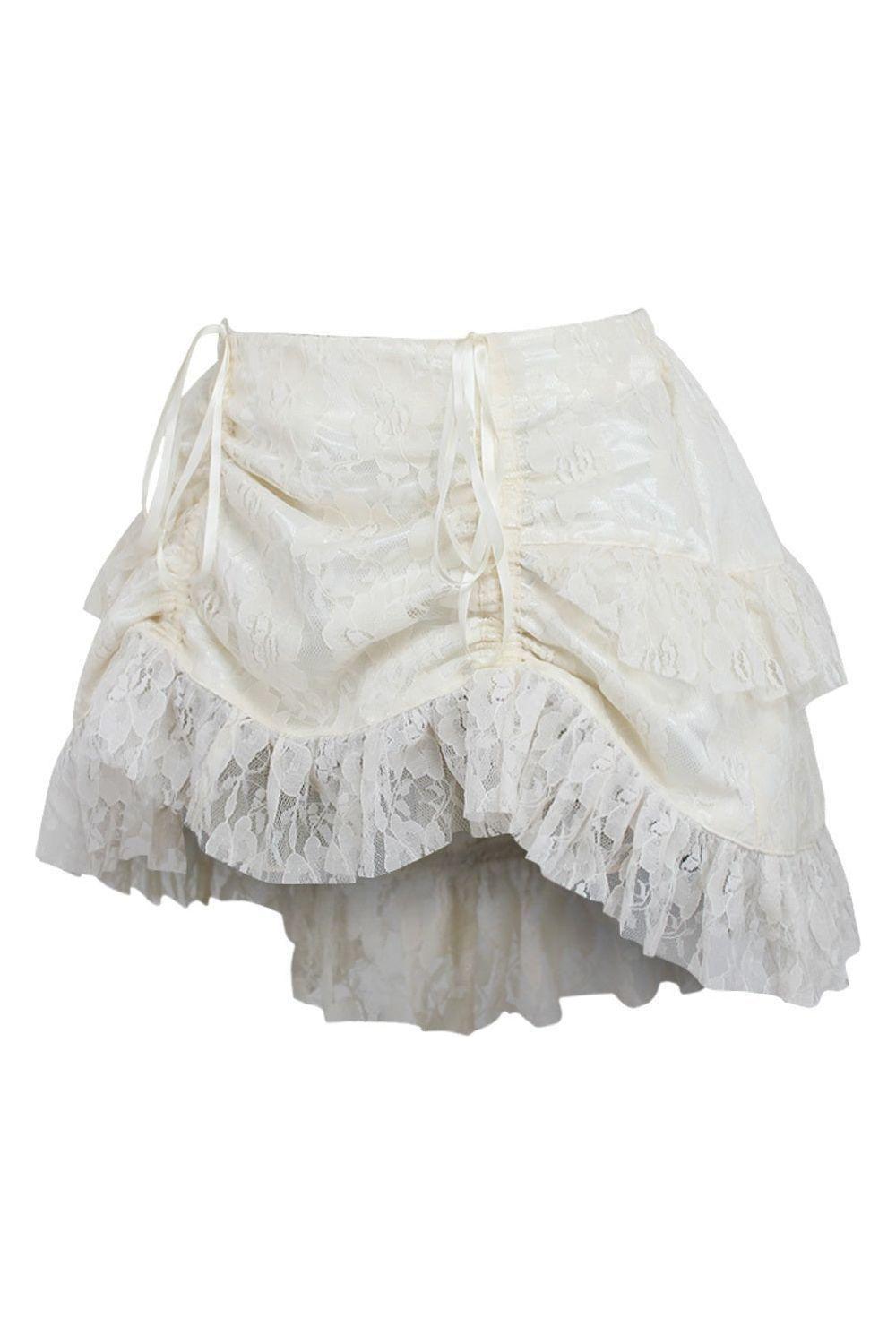 Cream Lace Ruched Bustle Skirt.