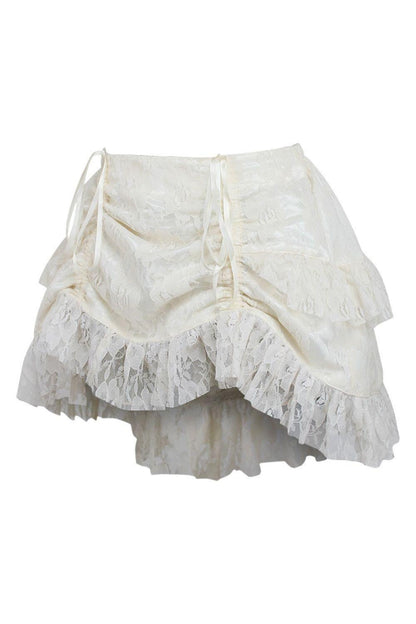 Cream Lace Ruched Bustle Skirt.