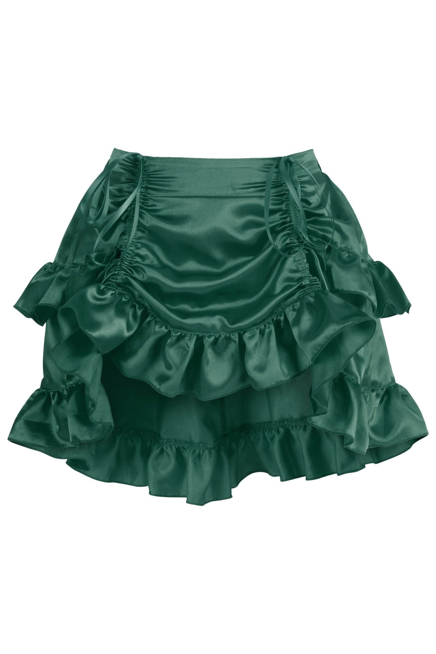 Dark Green Satin Ruched Bustle Skirt.