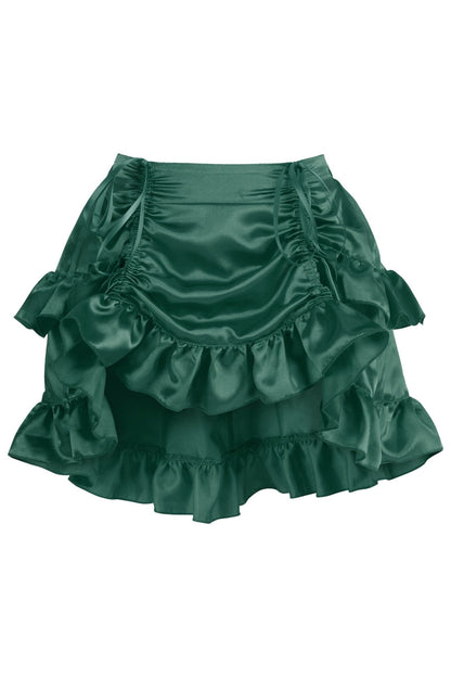 Dark Green Satin Ruched Bustle Skirt.
