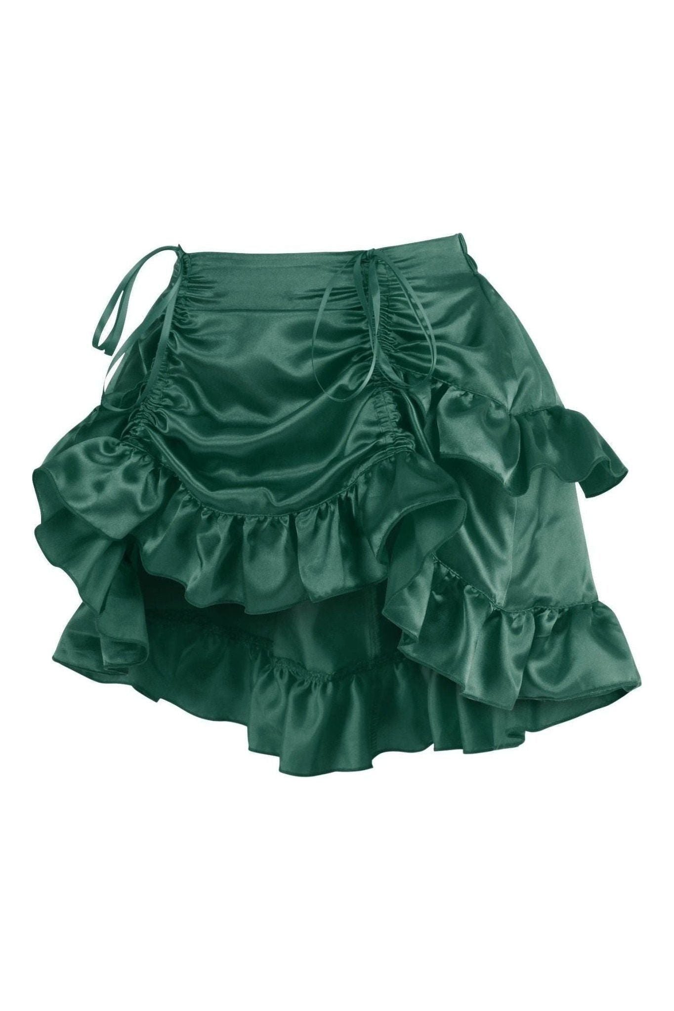 Dark Green Satin Ruched Bustle Skirt.