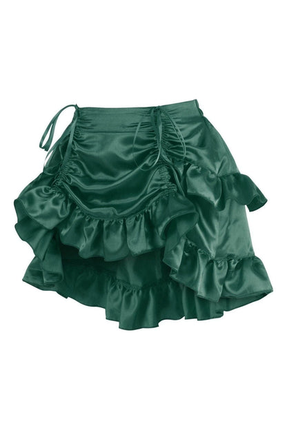 Dark Green Satin Ruched Bustle Skirt.