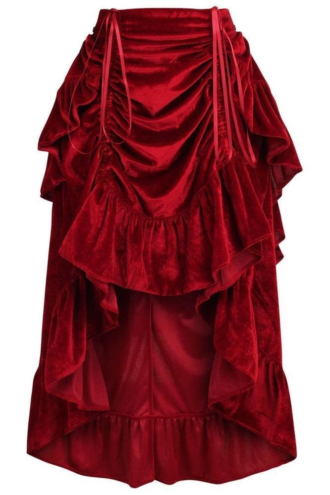 Dark Red Velvet Adjustable High Low Bustle Skirt
