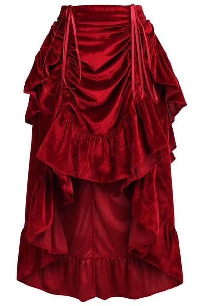Dark Red Velvet Adjustable High Low Bustle Skirt