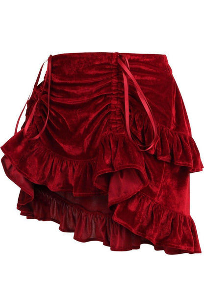 Dark Red Velvet Ruched Bustle Skirt.