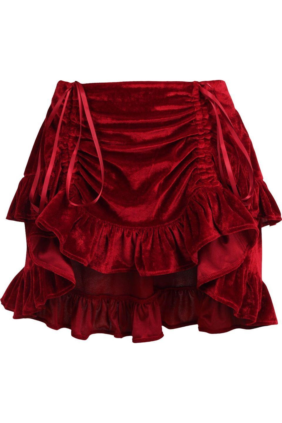Dark Red Velvet Ruched Bustle Skirt.
