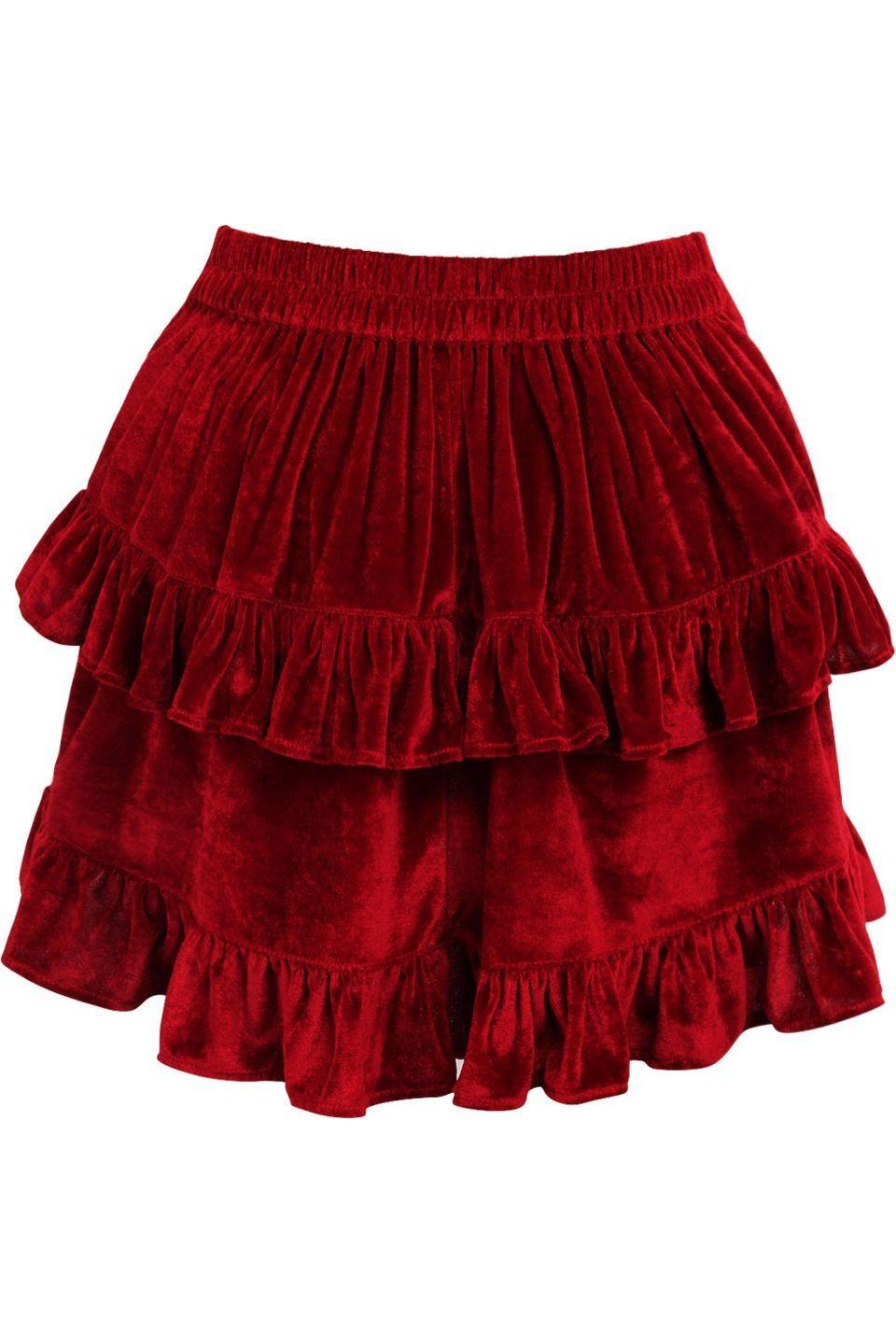 Dark Red Velvet Ruched Bustle Skirt.