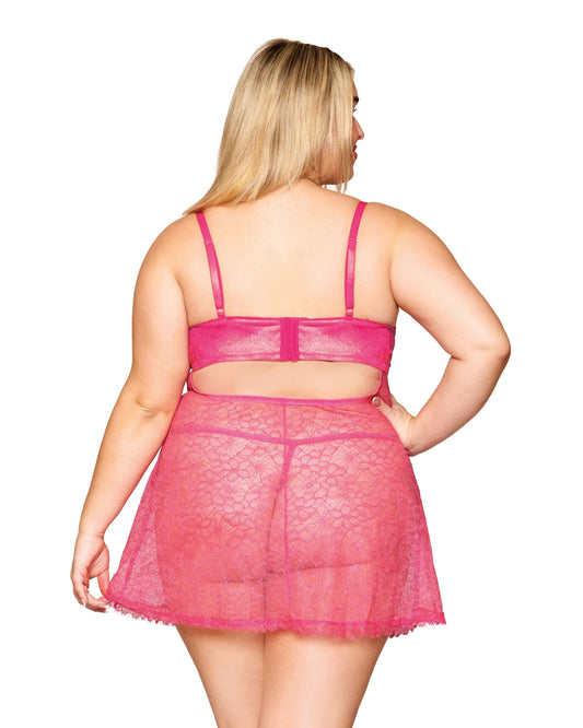 Delicate Corded Eyelash Lace and Stretch Velvet Babydoll and G-string Set