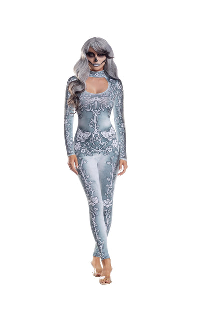 Dreamgirl Beautiful Bones Sublimated Jumpsuit Women’s Costume – Skeleton Halloween Outfit