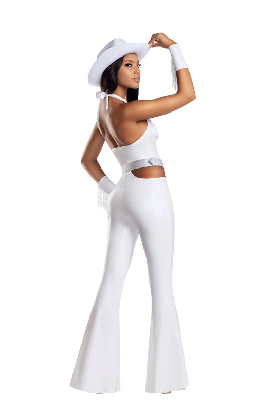 Dreamgirl Buckle Bunny Coated Halter Top Flare Jumpsuit Women’s Costume – Retro Bunny Outfit