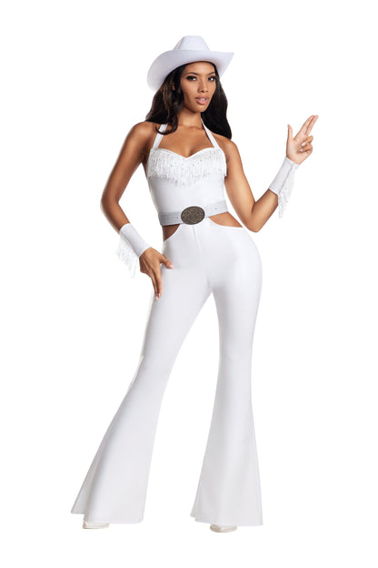 Dreamgirl Buckle Bunny Coated Halter Top Flare Jumpsuit Women’s Costume – Retro Bunny Outfit