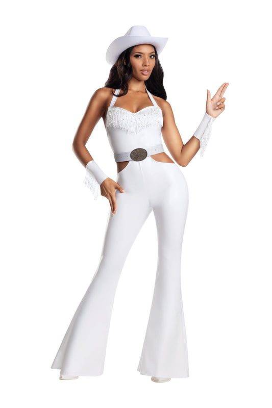Dreamgirl Buckle Bunny Coated Halter Top Flare Jumpsuit Women’s Costume – Retro Bunny Outfit