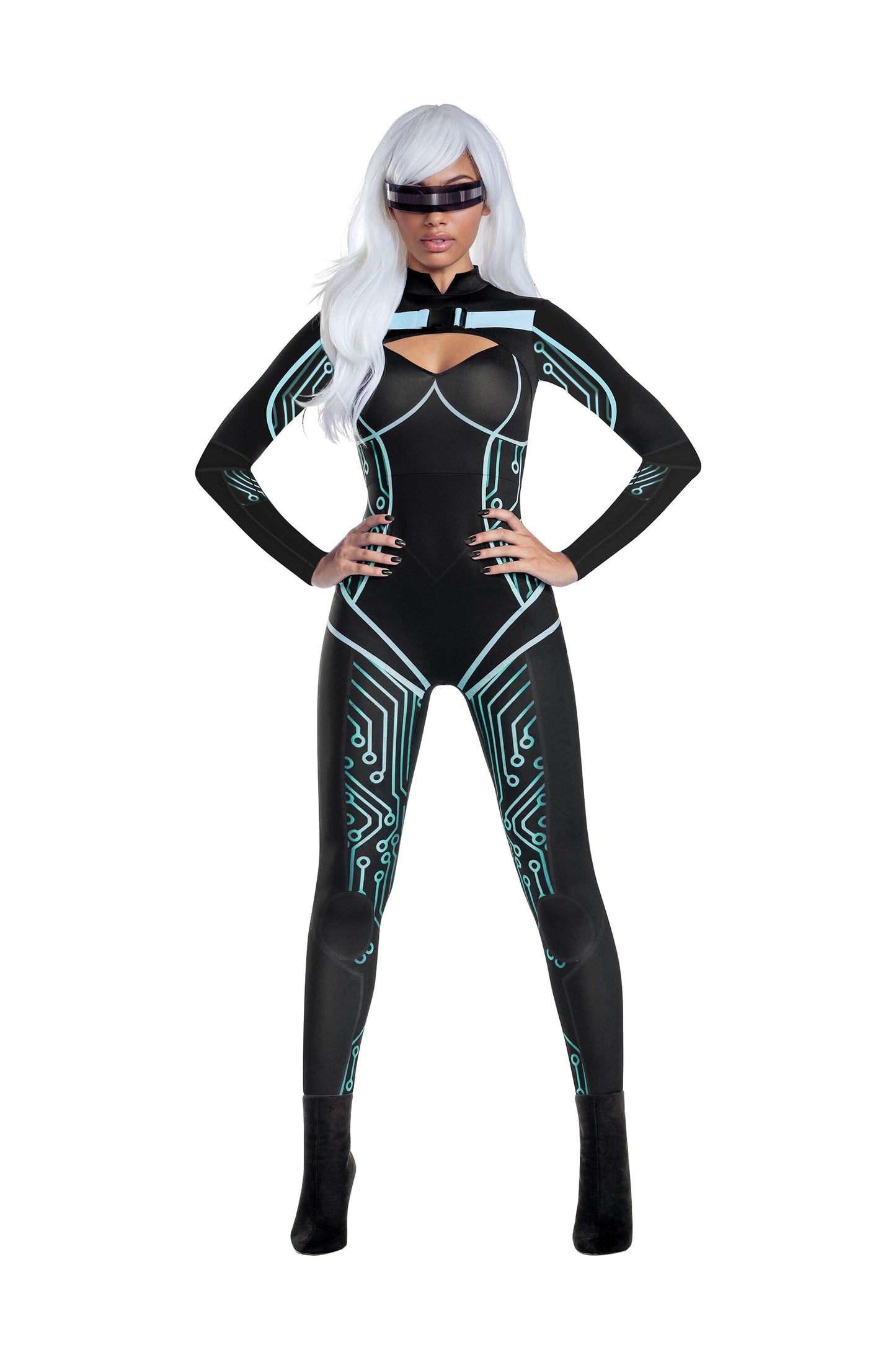 Dreamgirl Cyber Jumpsuit with Belt Detail and Reflective Glasses Women’s Costume – Futuristic Outfit