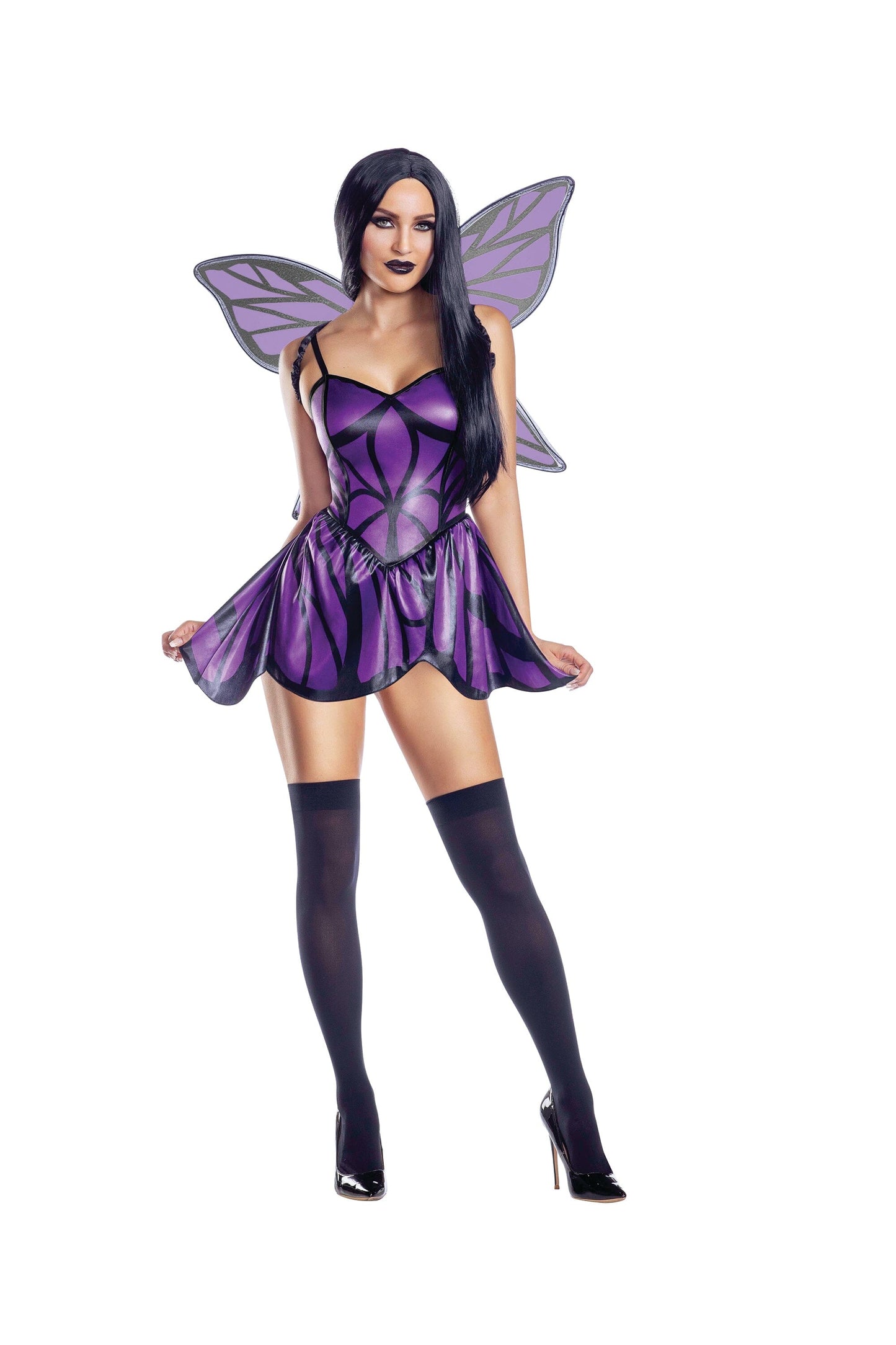Dreamgirl Dark Fairy Bodysuit with Peplum Detail & Wings Women’s Costume – Gothic Fantasy Outfit