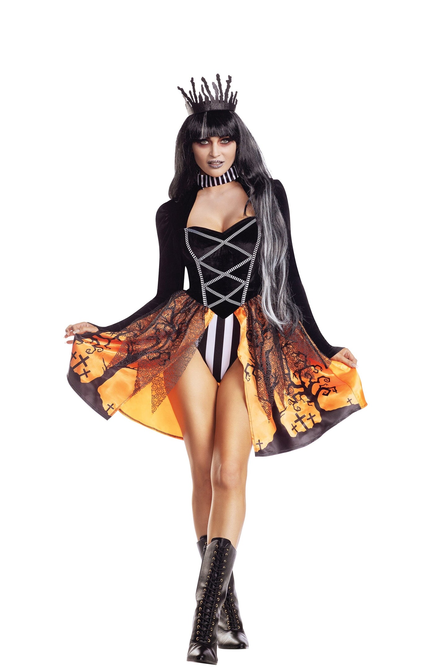 Dreamgirl Halloween Queen Bodysuit with Attached Skirt & Crown Women’s Costume
