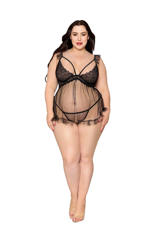 Dreamgirl Plus Black Babydoll & G-String Lingerie Set
