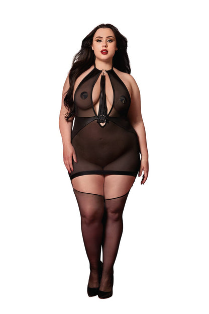 Dreamgirl Plus Black Fetish Garter Slip & Flogger