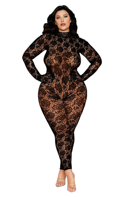 Dreamgirl Plus Black Gloved Bodystocking