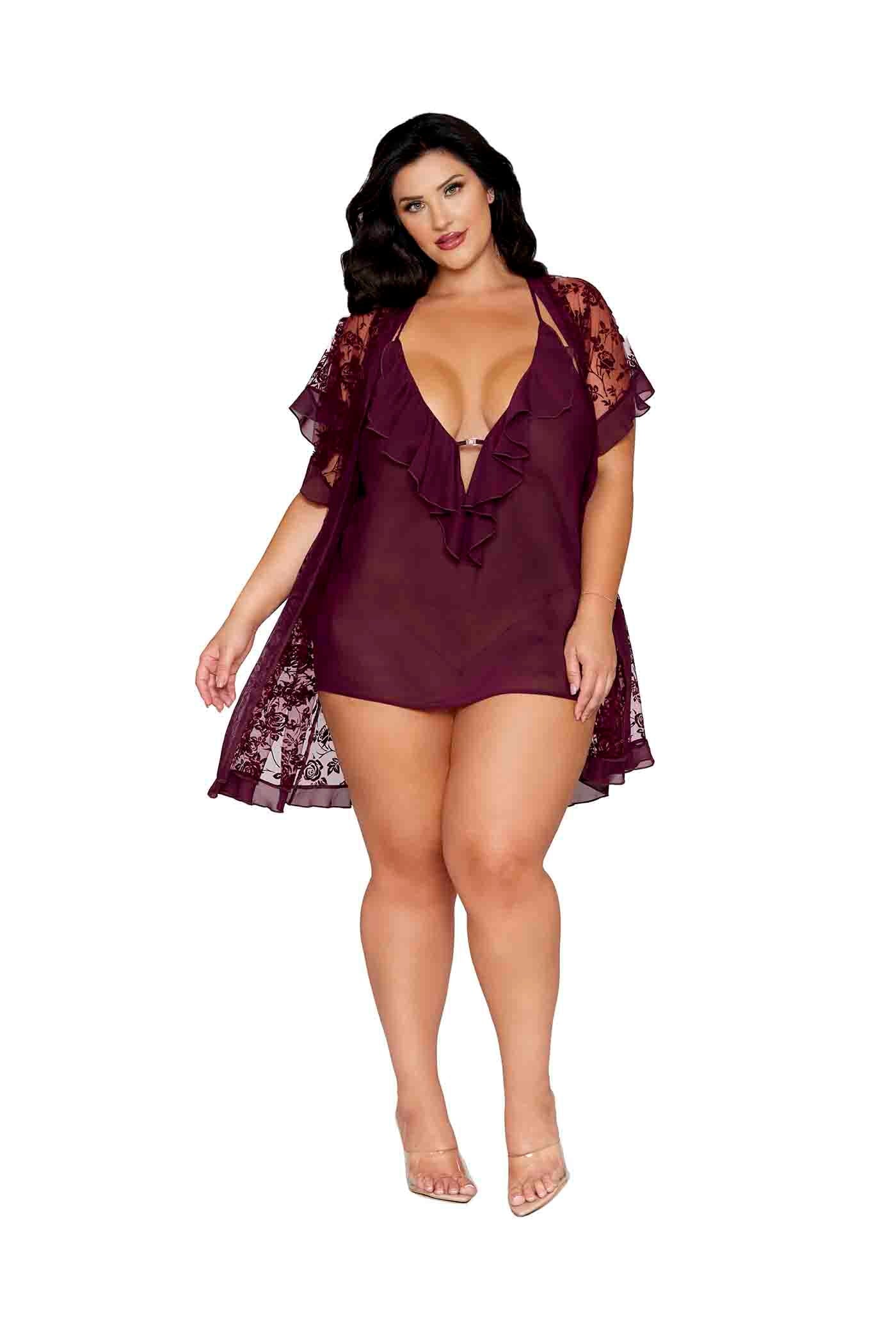 Dreamgirl Plus Cherry Lacquer Robe & Chemise