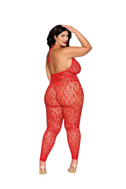 Dreamgirl Plus Poinsetta Rhinestone Bodystocking
