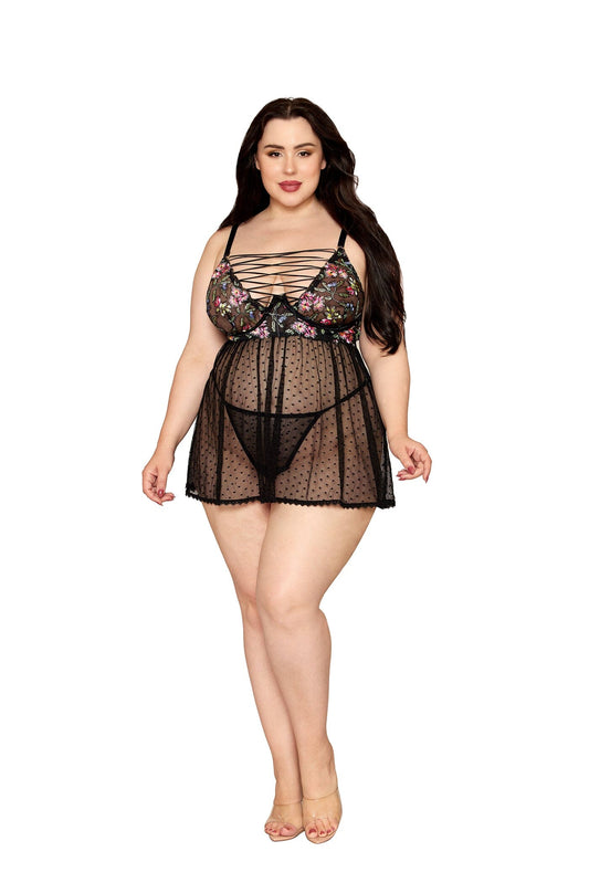 Dreamgirl Plus Size Black Babydoll & G-String