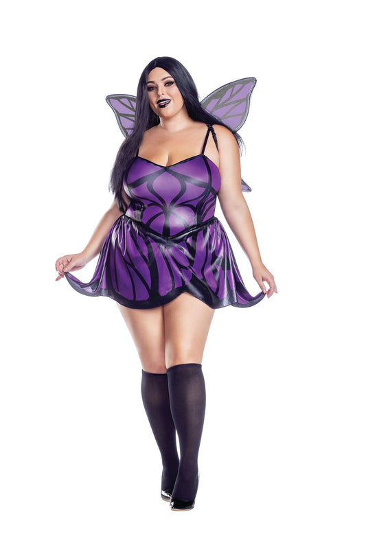 Dreamgirl Plus Size Dark Fairy Bodysuit with Peplum Detail & Wings Women’s Costume – Gothic Fantasy Outfit