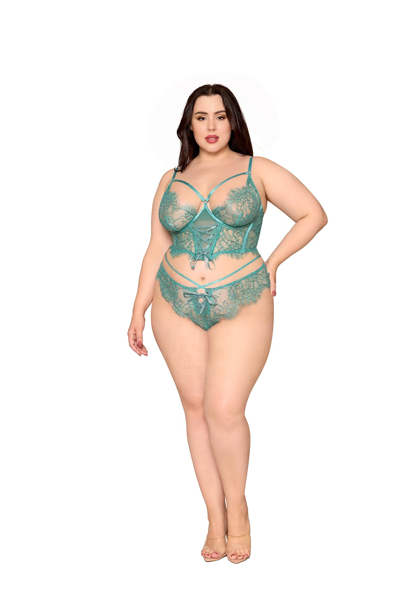Dreamgirl Plus Size Lace Agate Cropped Bustier & Thong