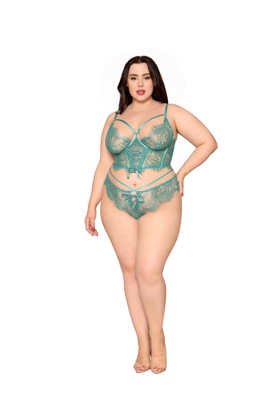 Dreamgirl Plus Size Lace Agate Cropped Bustier & Thong