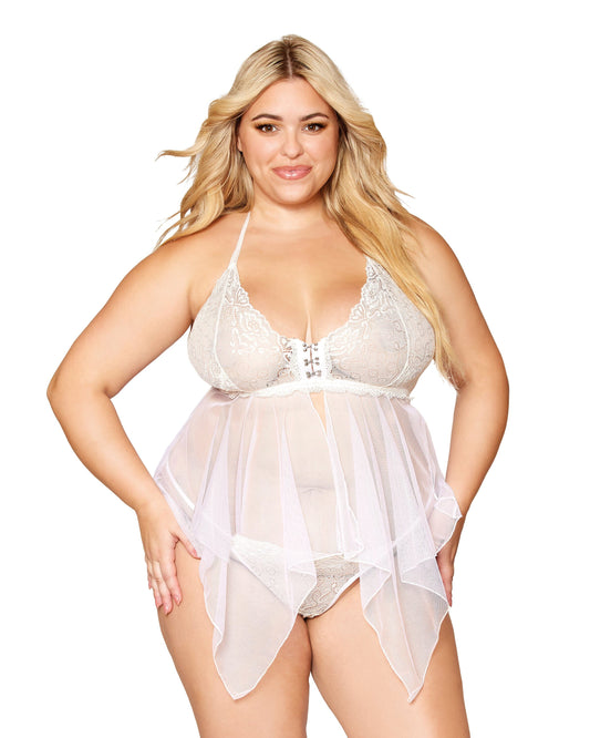Dreamgirl Plus Size Lace and Mesh Babydoll and G-string Lingerie Set